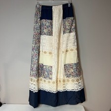 VTG 70s Mixed Print Prairie Maxi Skirt Cottage Core Folk Primitive Tumbleweeds M