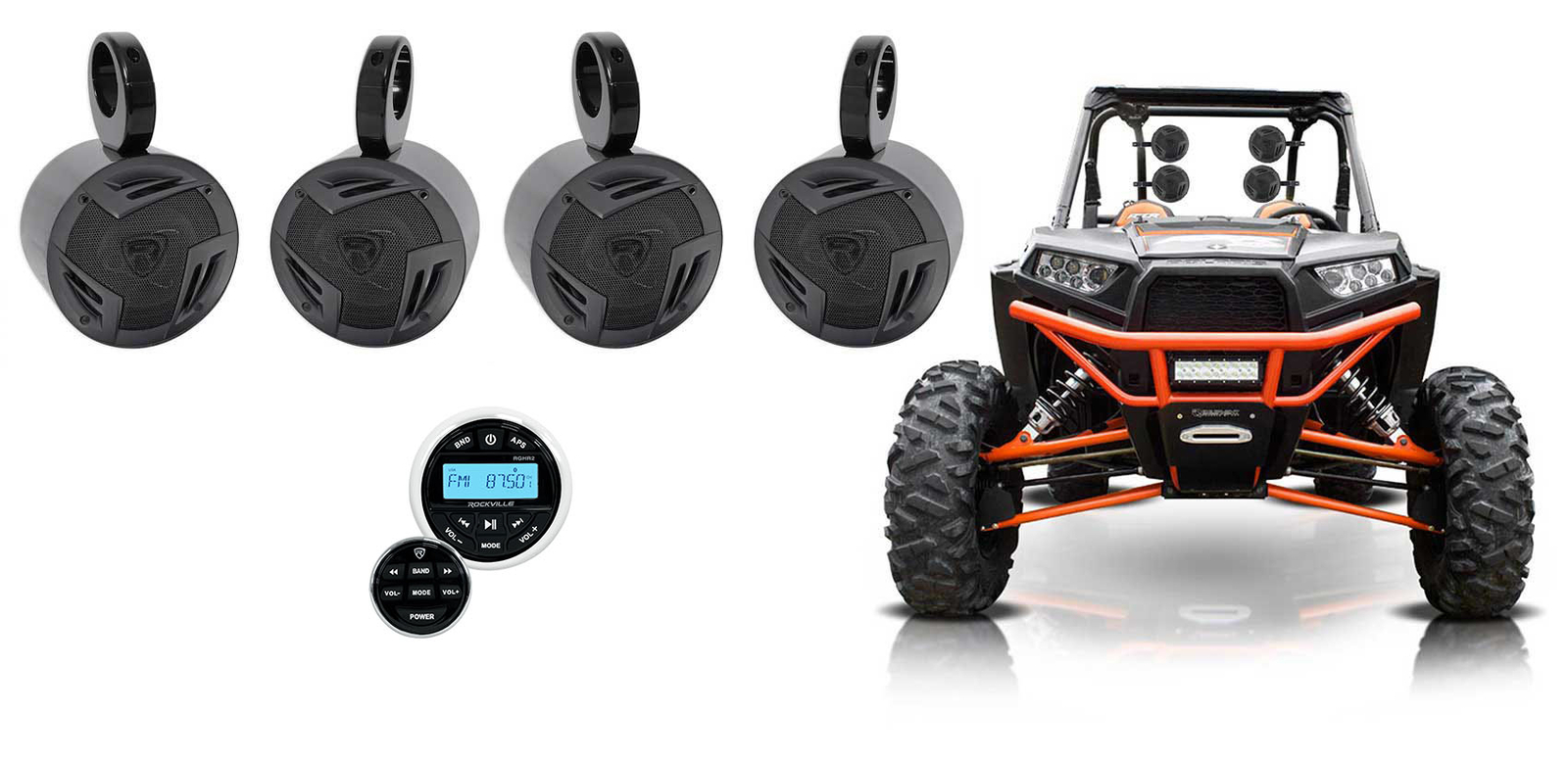 4 колонки Rockville 525 Tower Bluetooth-приемник для Polaris RZR ATVUTV ТЕЛЕЖКИ 52990₽