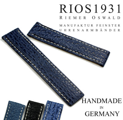 22mm/20 Uhrband echt Haifisch für Breitling Faltschließe Germany HAI Shark Band