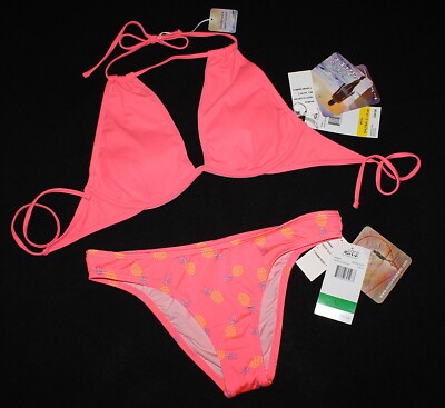COCO RAVE BIKINI TOP M/L & BOTTOM LARGE ''TROPI GLOW'' BRIGHT CORAL/PINEAPPLE NEW!