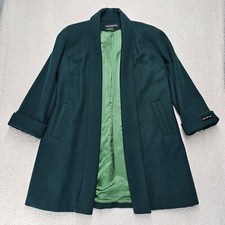 Vtg Donnybrook 100 Wool Long Dark Green Coat Open Front Size 6 Vintage