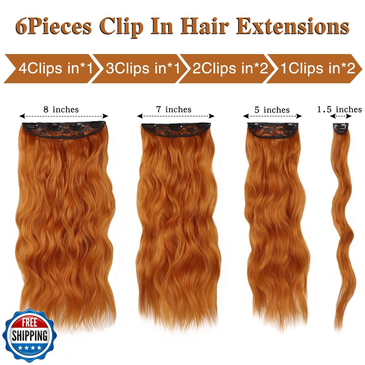6PCS Clip in Hair Extensions Long Wavy Curly Synthetic Hairpieces for Full Head MORICA Clip in Hair Extension 20 Inch 6PCS Natural Long Wavy  main image 2