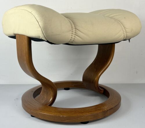 Ekornes Stressless Ottoman / Footrest Cream Leather on Teak Base