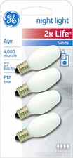 4 White night light bulbs 2X Life nightlight 4 Watt Candelabra E12 Base GE 68497