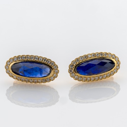 14k gold ear studs with sapphires and diamonds - Picture 3 of 6