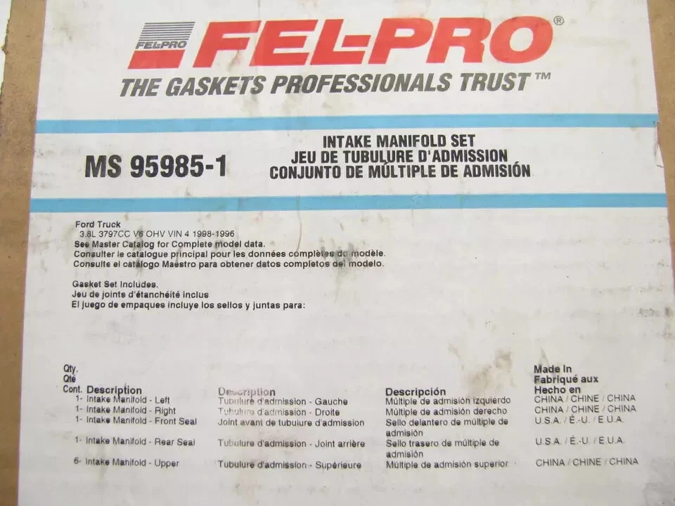 Juego de juntas de colector de admisión FEL-PRO MS95985-1 - 1996-1998 Ford Windstar 3,8 L V6 Foto 2 de 2
