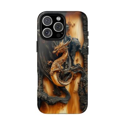 Carved Wood Dragon UV Print | Tough Phone Case | iPhone, Galaxy, Pixel