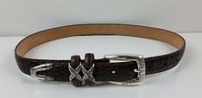 Brighton Brown Leather Crocodile Embossed Silver Buckle Belt Size 28