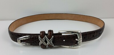 Brighton Brown Leather Crocodile Embossed Silver Buckle Belt  display picture 1