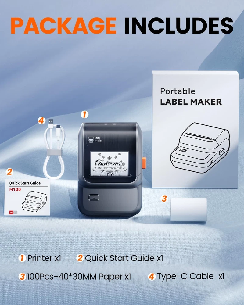 Bluetooth Label Maker M100 with Tape - Versatile App Compatible Label Printer Bluetooth Label Maker M100 with Tape - Versatile App Compatible Label Printer