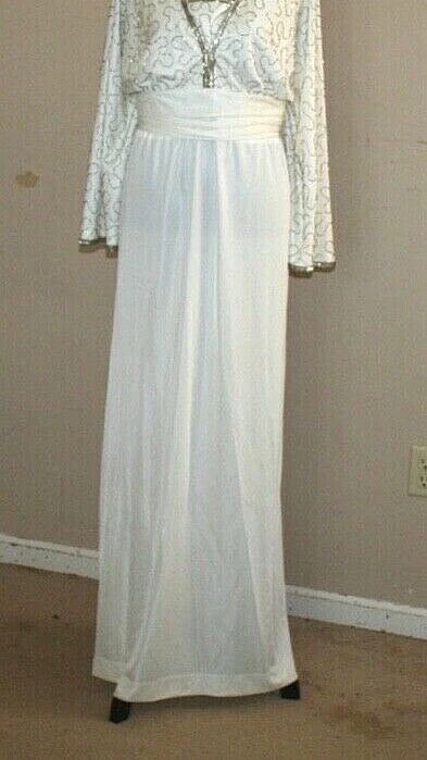 Vintage 60s 70s Jack Bryan Dupuis Maxi Dress Size 14 16 Ivory Silver Beaded - Image 3 of 4