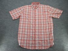 Ariat Tek Shirt Mens Large Orange Plaid Vented Short Sleeve Button Up Adult L