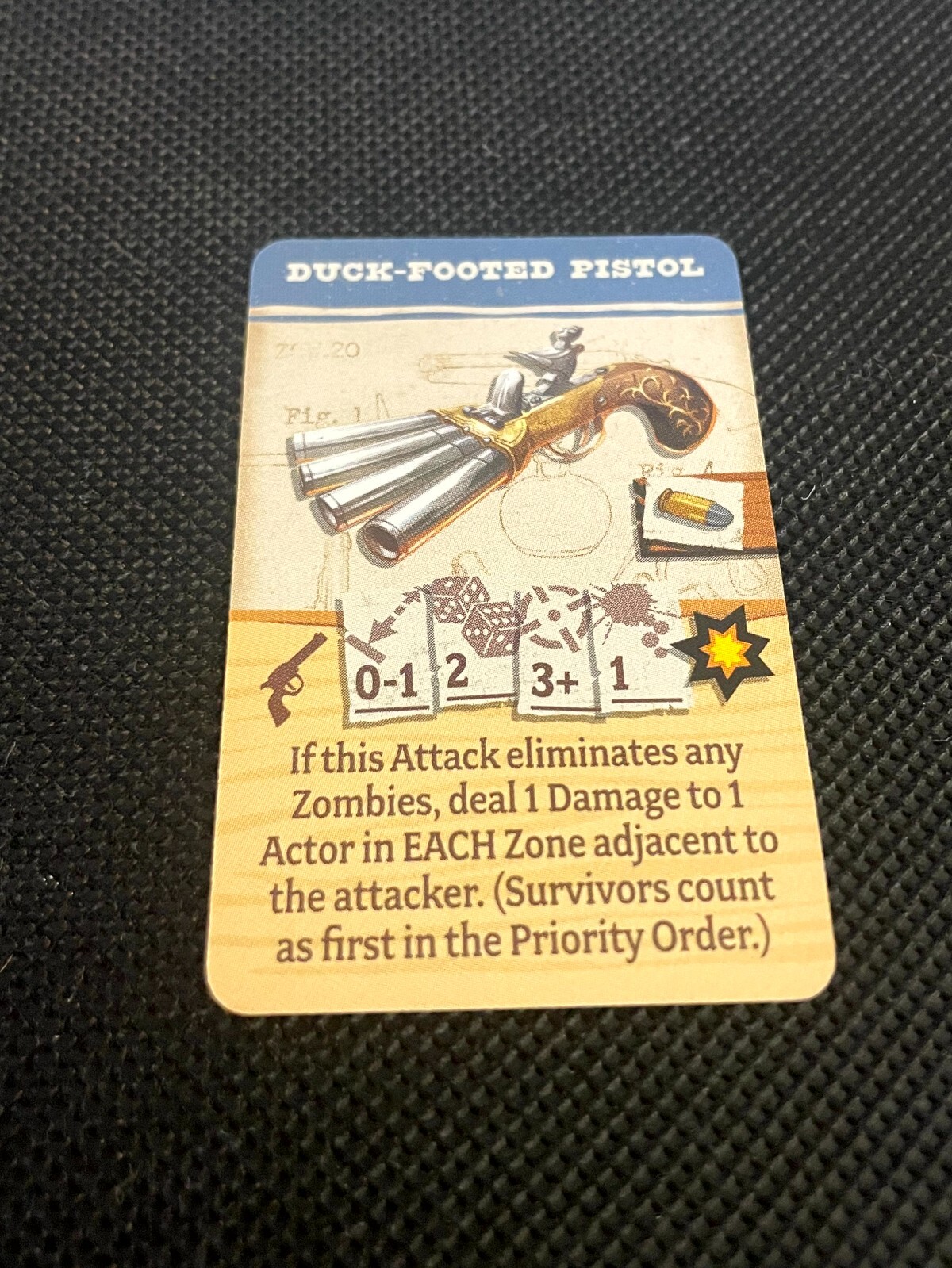 CMON - Zombicide Undead or Alive - Duck-Footed Pistol - Dice Tower Promo Card
