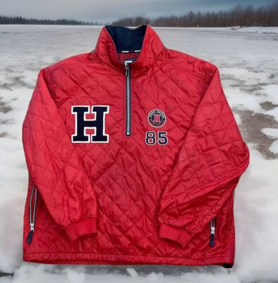 TOMMY HILFIGER 1/4 ZIP QUILTED FLEECE VARSITY LOGO