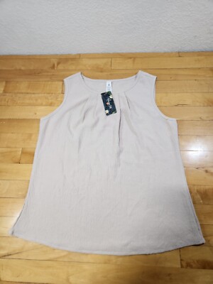 Blooming Jelly Womens Taupe Sleeveless Pleated Scoop Neck Textured Blouse Large