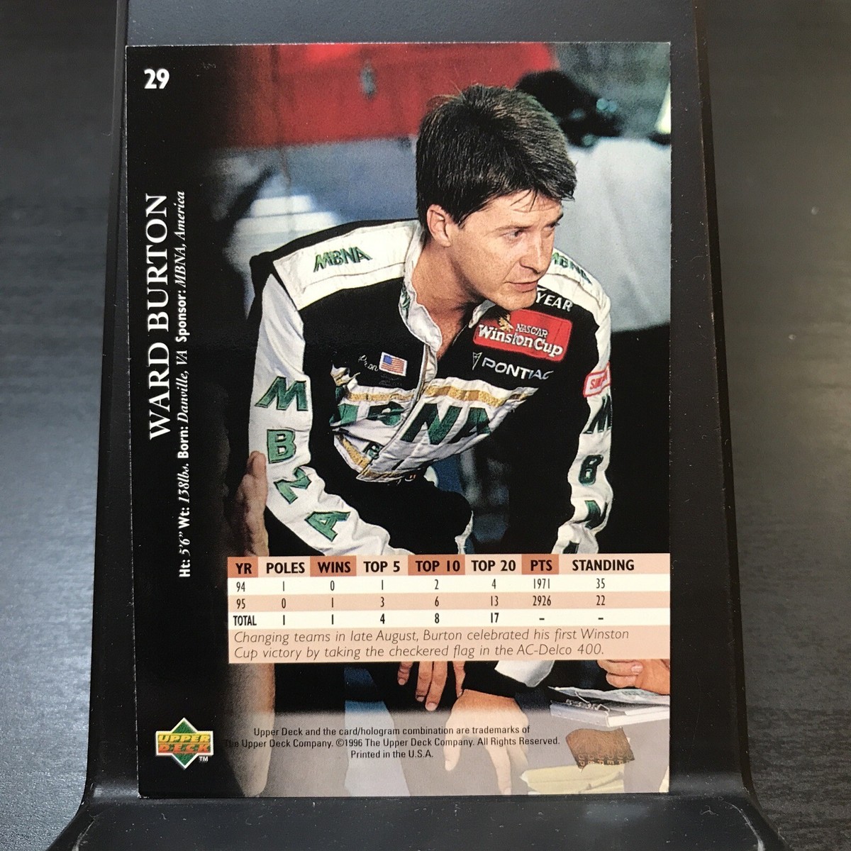 1996 Upper Deck #29 Ward Burton | eBay