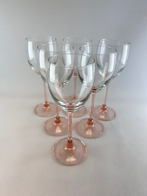 (K11) 6 Weingläser Luminarc rosa Fuß France Glas Rosé Vintage