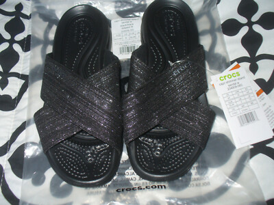 専用④ Crocs Women's Capri Shimmer Xband Sandal W Slide,Black/Silver,4M