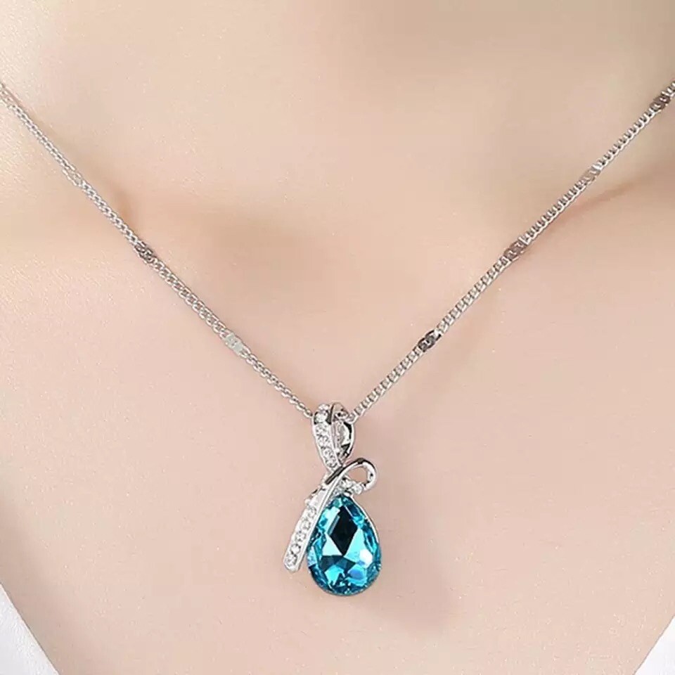 Sterling Silver Plated Blue Topaz Crystal CZ Water Drop