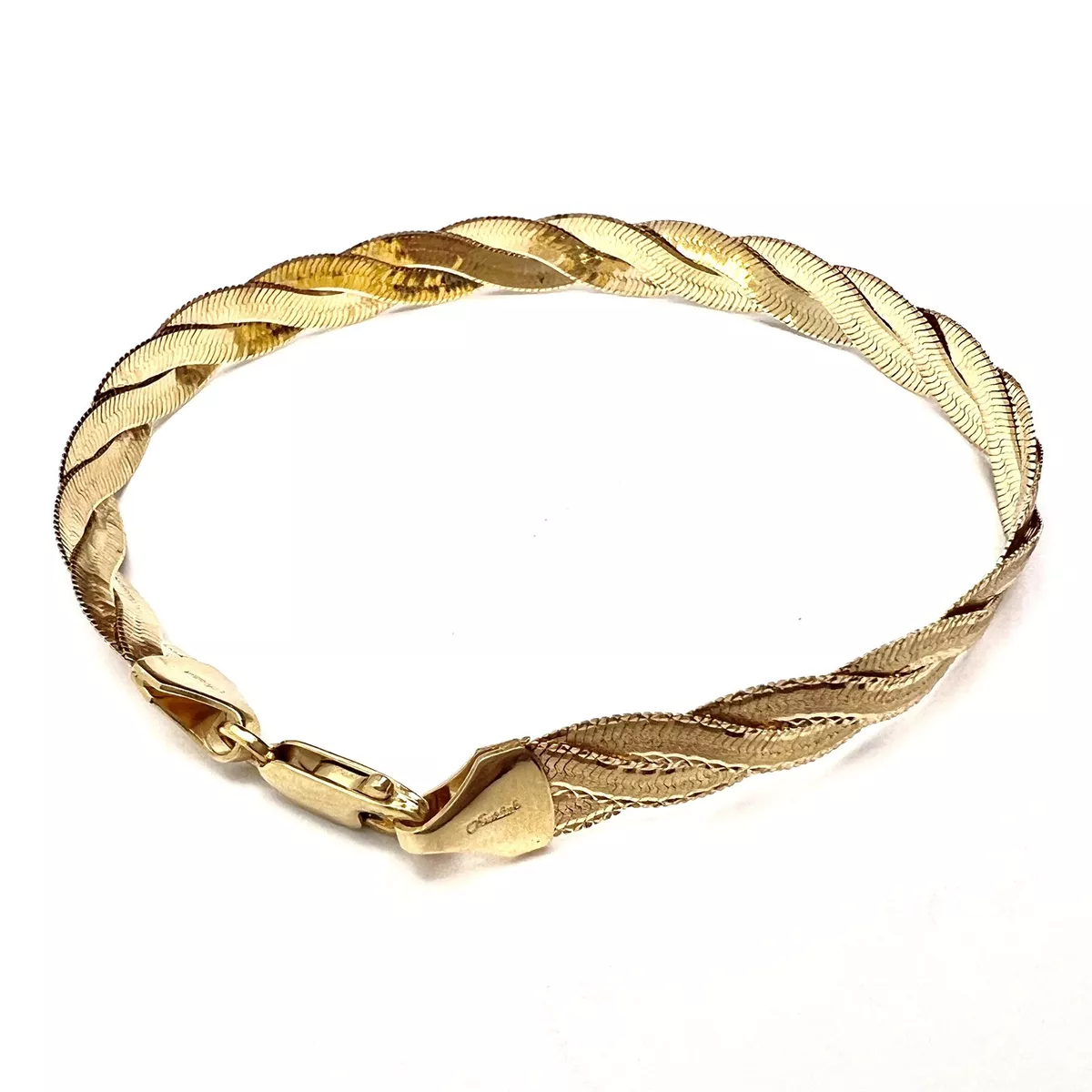 Aurafin 14K Solid Yellow Gold Bracelet Braided Herringbone Reversible 7 5.16g