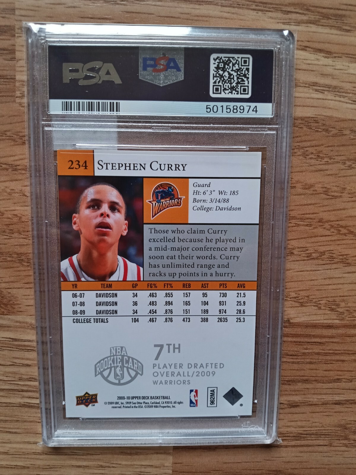 2009-10 UPPER DECK STEPHEN CURRY RC #234 PSA 10 GEM MINT 💎 view 4