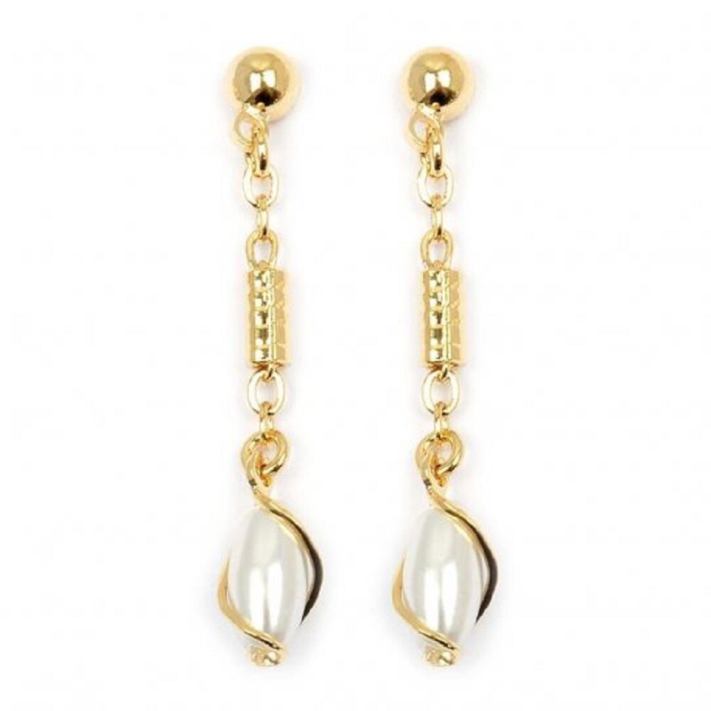 Boucles d'oreilles pendantes perles nacrées en plaqué or 18 carats au design intemporel