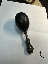 Antique Victorian Ebony Egg Sock Darner with ornate Sterling Silver? handle READ
