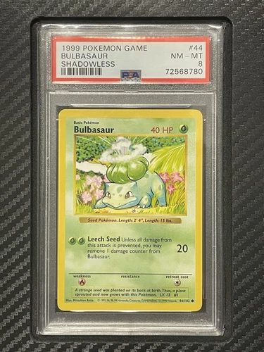 1999 PSA 8 Bulbasaur #44 Shadowless Pokemon Game WOTC Base Set