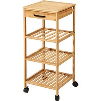 Bambus KüChenwagen Fero, 4 Ebenen Mit Schublade, 30 X 30 X 73 Cm, Bambus