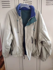 Vintage Hartwell Reversible Jacket Beige Green Windbreaker Fleece Viasport. XL