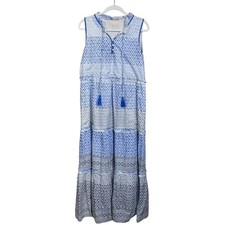 AZURE Blue and White Tiered Maxi Dress - Size Medium 