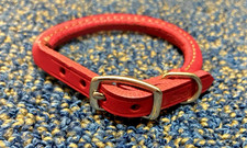USA Made Latigo Leather - Rolled Round 10'' Adjustable Dog Collar - Pink color