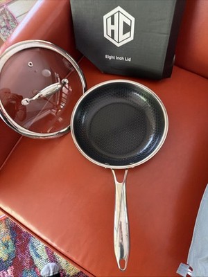 LIGHTLY USED Open Box HexClad Hybrid 8  Nonstick Frying Pan w Tempered Glass Lid