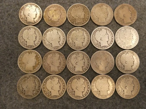 20 pc Barber Half Dollar 90% Silver Coin Lot $10 face Ships FREE