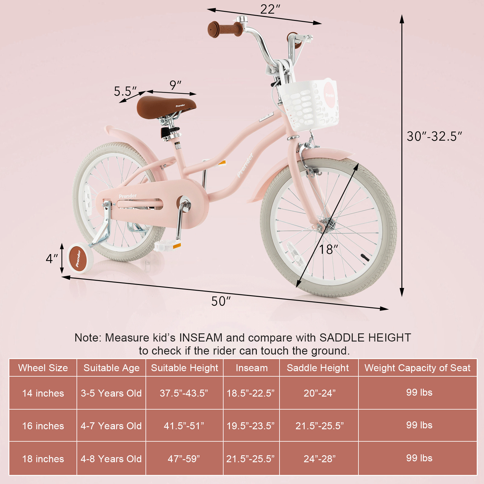 18" Kids Bike Toddler Bicycle w/Training Wheel Kickstand for 4-8 Years Old Pink