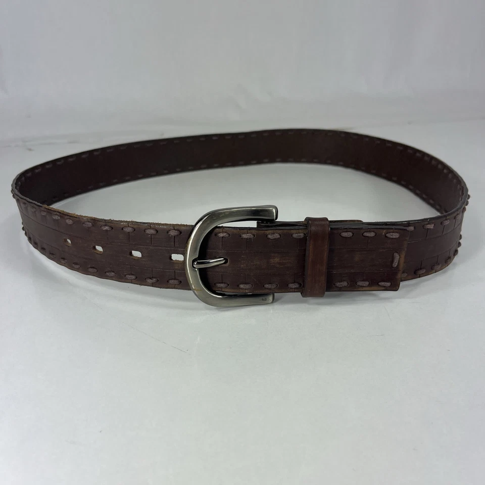 Cinturón ancho de cuero con cordones marrón - talla 35 Foto 2 de 4