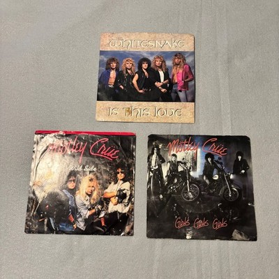 Lot of 4 Motley Crue Girls Girls Girls  Wild Side Whitesnake Quiet Riot Vinyl 45