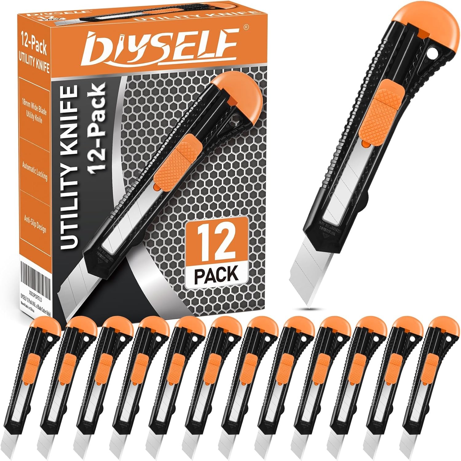 DIYSELF 12-Pack Box Cutters, Disposable Utility Knife, Box Cutter Retractable fo