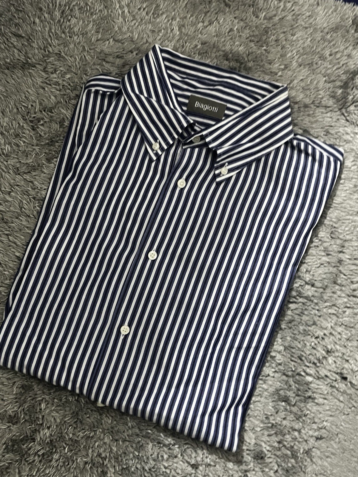 Biagiotti Camicia classica uomo cotone righe blu/bianco button-down M