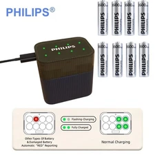 8 Pcs Philips Rechargeable AA 3600mWh AAA 1300mWh 1.5V Batteries Lithium Charger