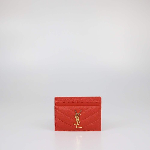 Saint Laurent Red Matelasse Leather Cassandre Card Holder