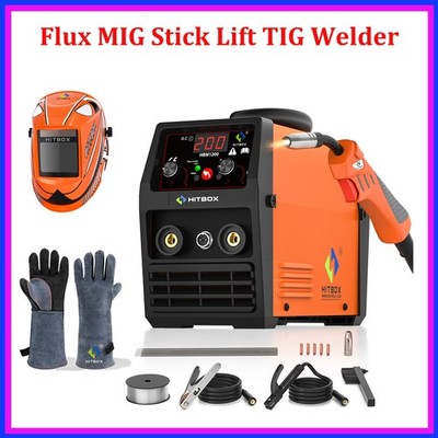 110V/220V 3in1 Gasless MIG Stick Lift TIG Welder Machine with Fire Gloves Helmet