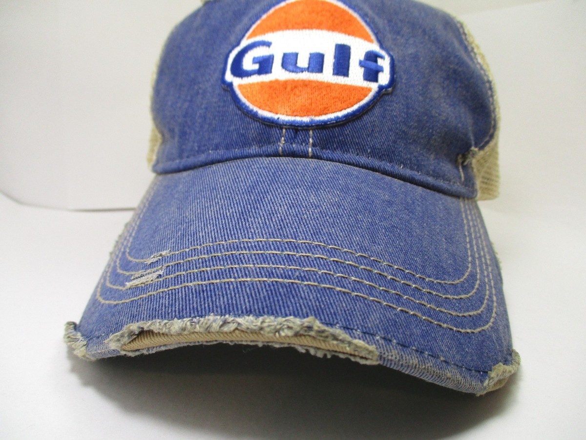 Gulf Gasoline M &P Speed Shop Snapback Distressed Hat Cap Oil Trucker Dad Mens View 4