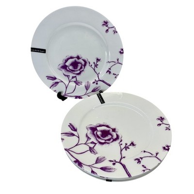 Portobello by Inspire Fine Bone China Purple Floral Elegant Dinner Plates 10.5 