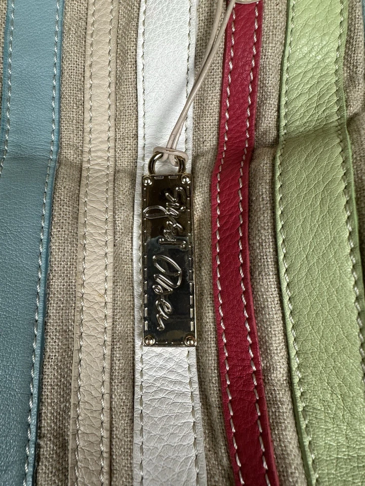 Sigrid Olsen Leather Tote Bag Purse Shoulder Coastal Preppy Colorblock Stripes - Image 3 of 4