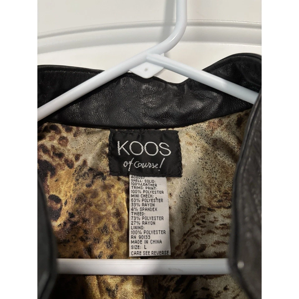 Moto Jacket KOOS OF COURSE ART TO WEAR Tweed Animal Women Leather BLAZER Large - Image 2 of 3