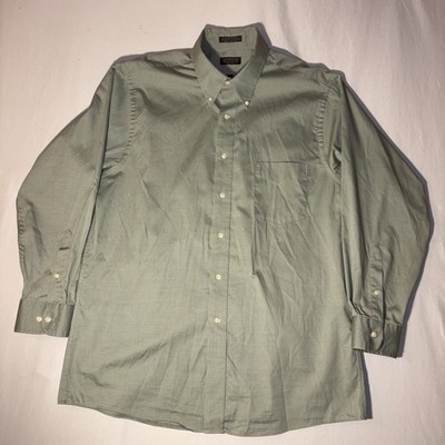 Arrow Fitted Shirt Mens L Button Up Long Sleeve Green Cotton Polyester 