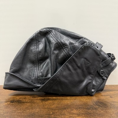 Mil-Tec Black Leather Flight Hood Aviation Pilot Helmet WW1 Repro Cap Hat Large