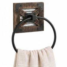 Autumn Alley Hand Towel Ring for Bathroom - Wood Galvanized Metal Black