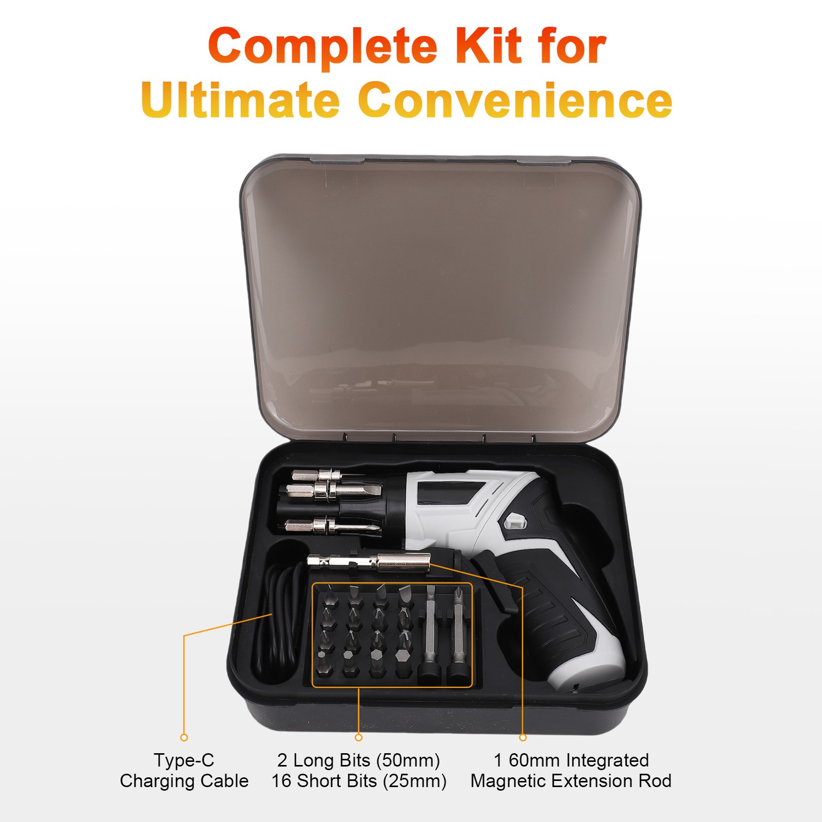 Cordless Electric Screwdriver With Rechargeable Battery 180° Rotating Handle 6